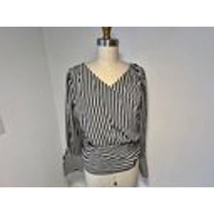 ALICE AND OLIVIA Black And White Silk Striped Blouse